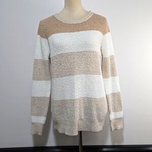 Pink Clover Pullover Sweater. Tan & White. Size Women's L.